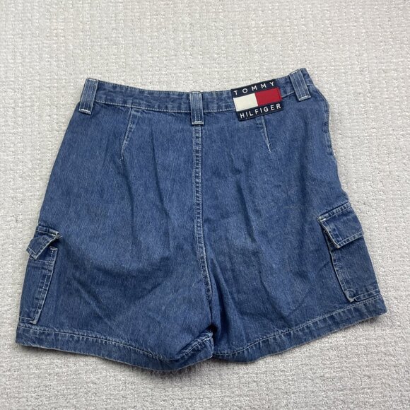 VTG 90s Tommy Hilfiger Cargo Shorts Wom 12 Blue Denim Carpenter Jean Canada Made - Picture 2 of 12